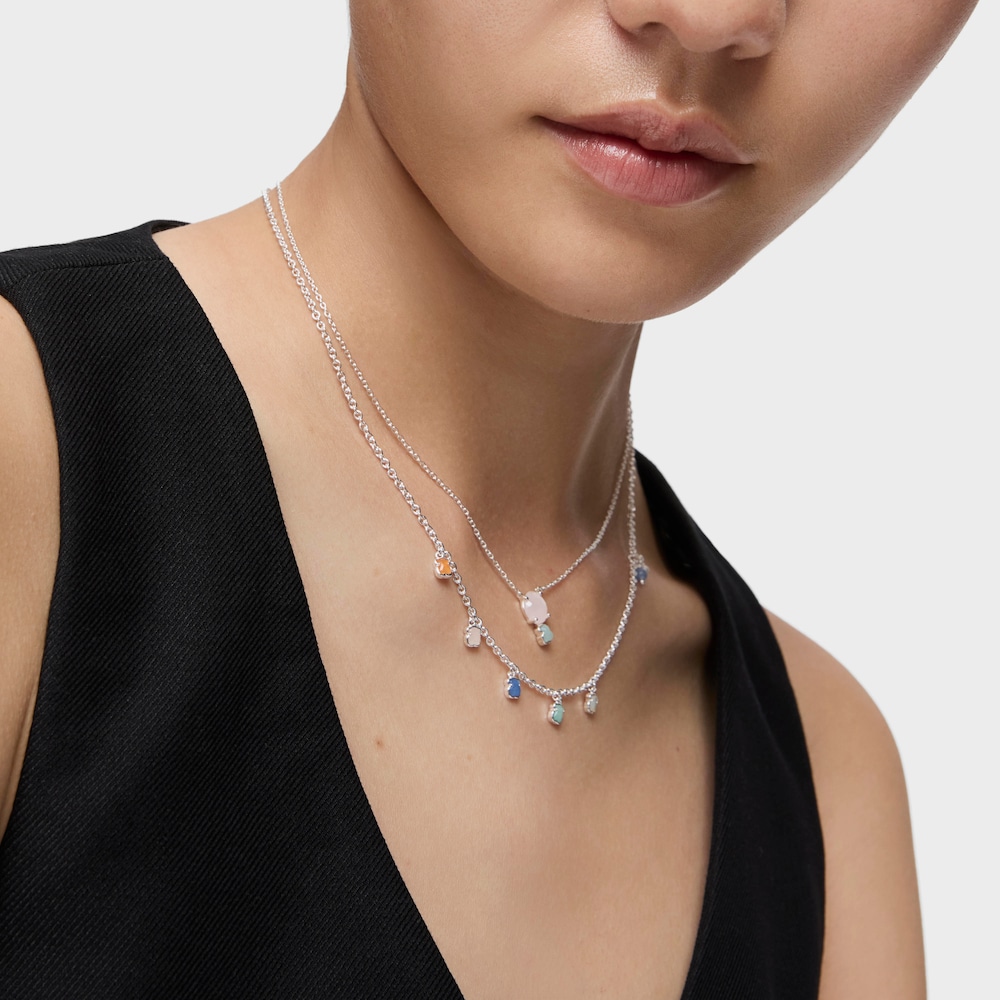 Mini Color Necklace in Silver with Pink Quartz and Amazonite