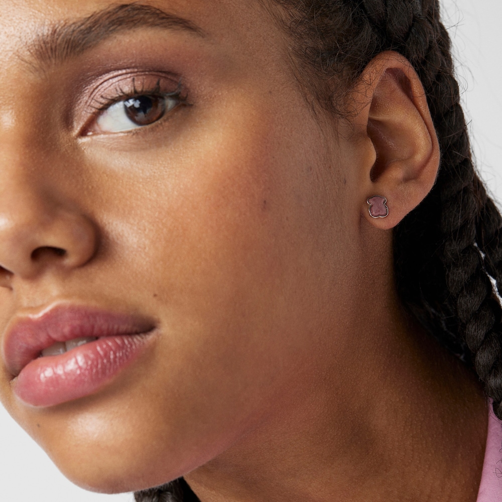 Silver TOUS Color Earrings with rhodonite