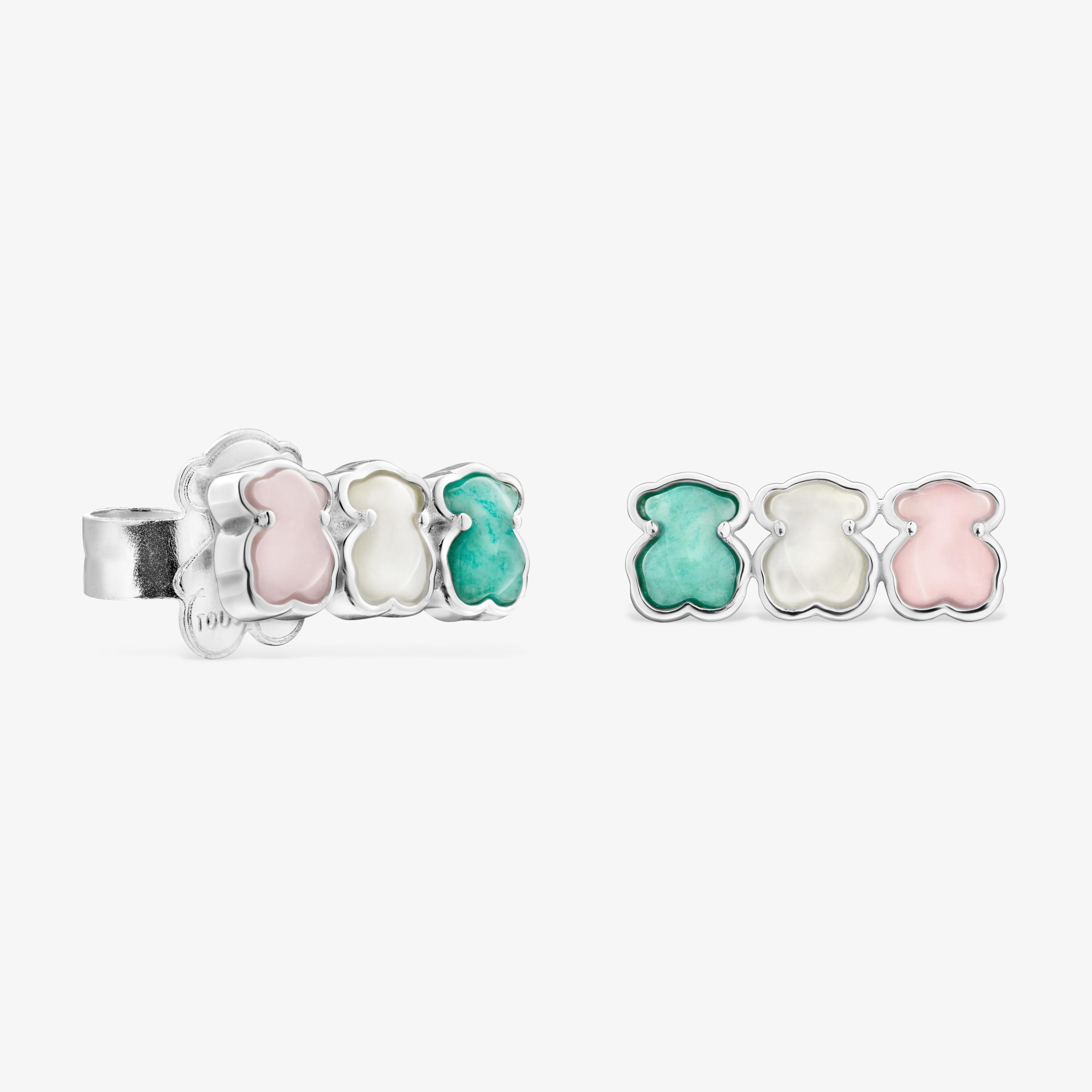 TOUS Mini Color Earrings in Silver with Gemstones 1,2cm.