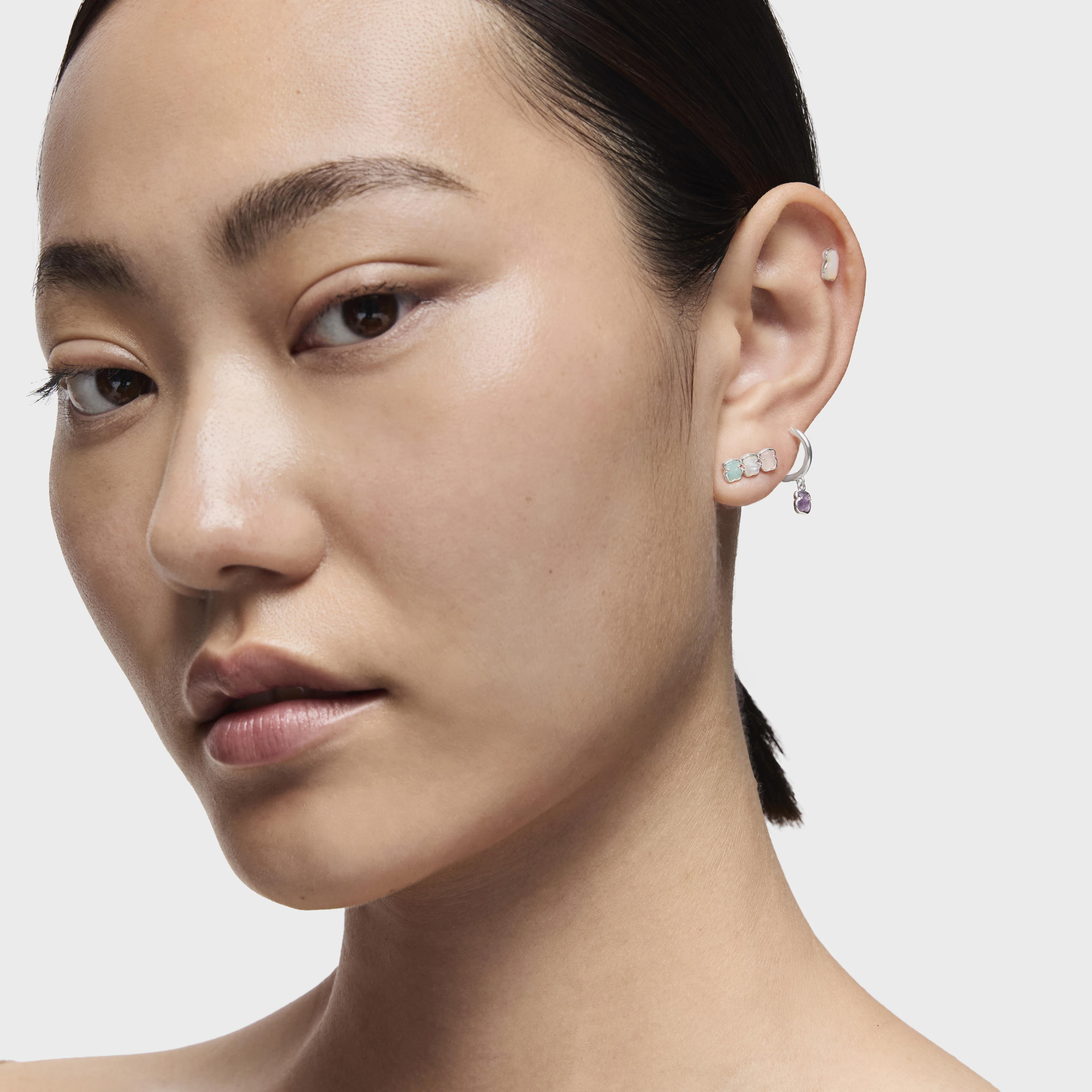 TOUS Mini Color Earrings in Silver with Gemstones 1,2cm.