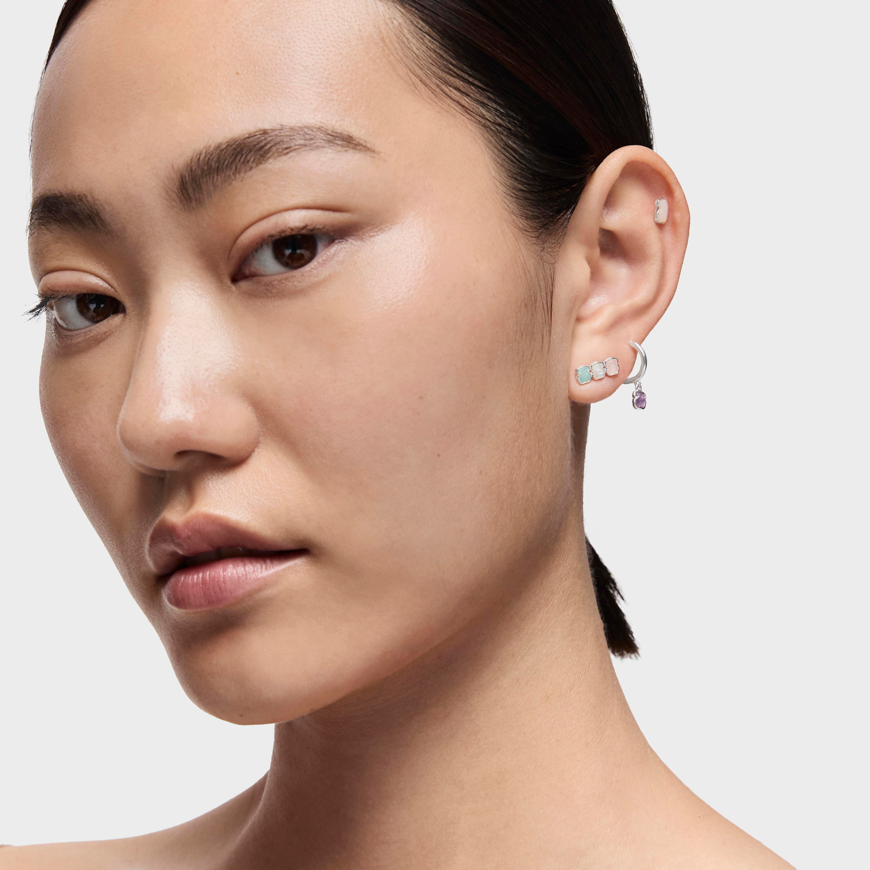 TOUS Mini Color Earrings in Silver with Gemstones 1,2cm.