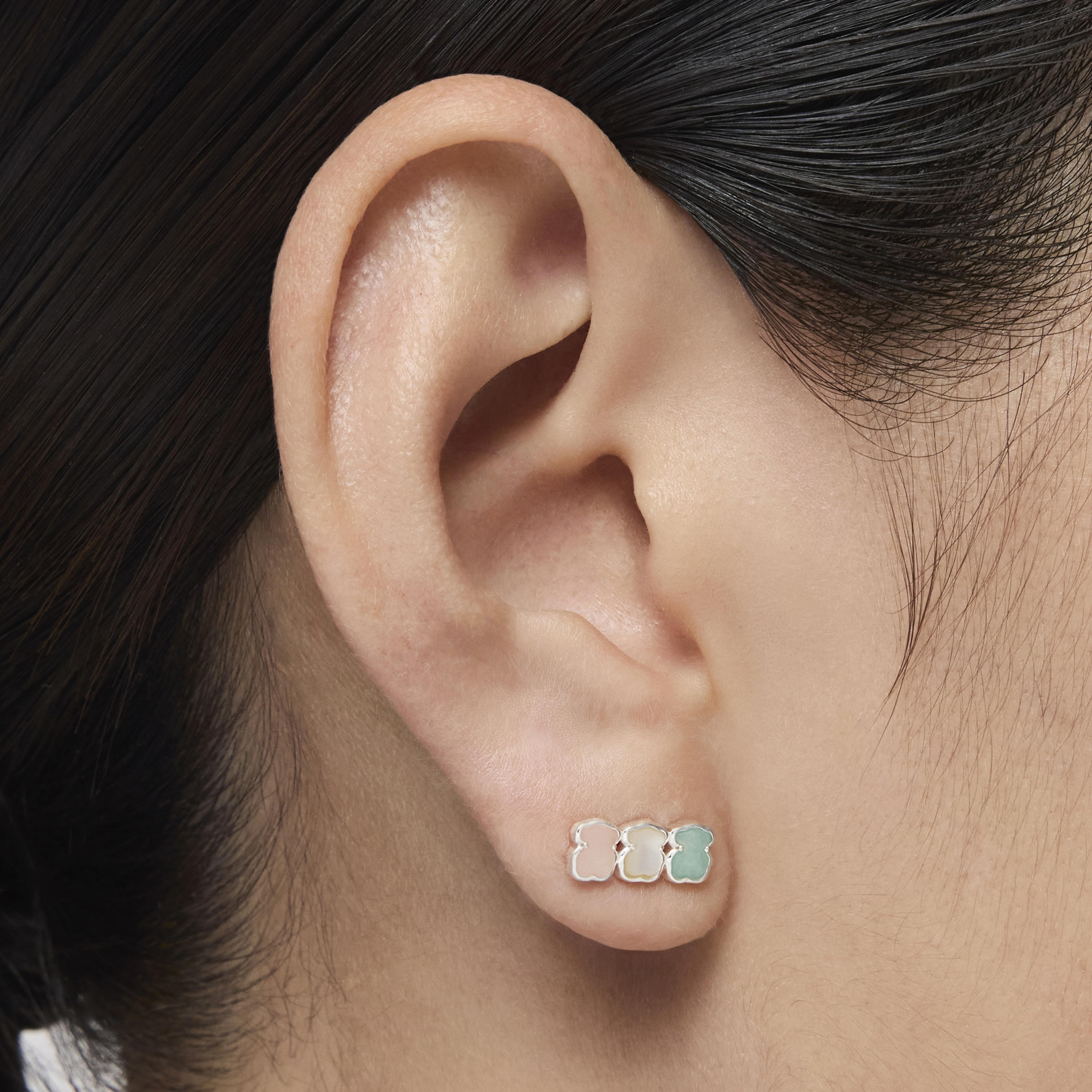 TOUS Mini Color Earrings in Silver with Gemstones 1,2cm.