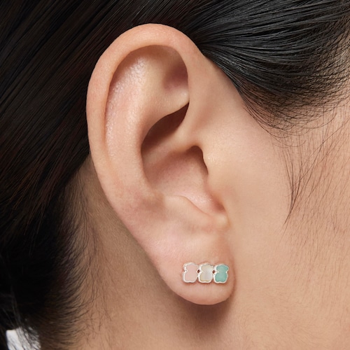 TOUS Mini Color Earrings in Silver with Gemstones 1,2cm