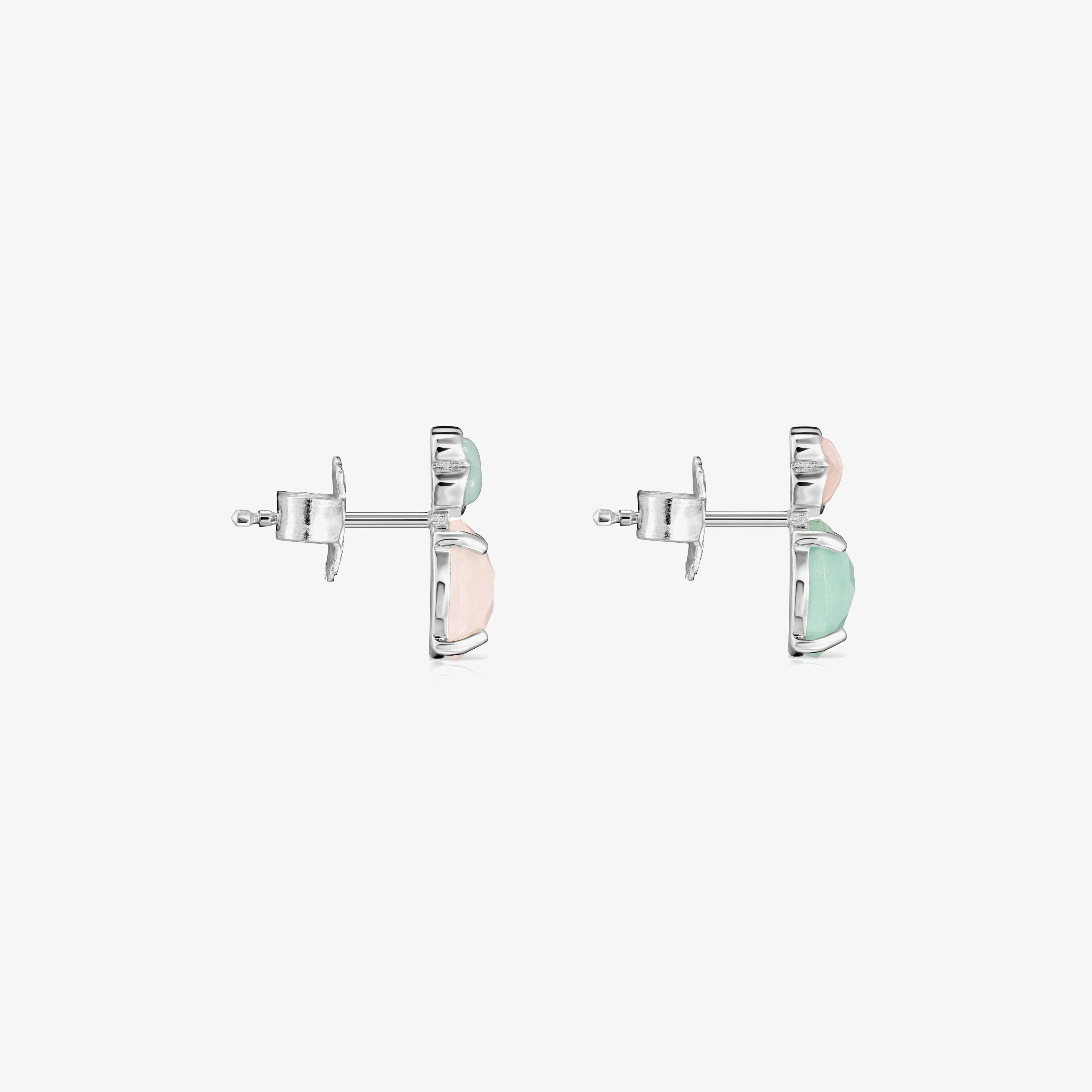 Mini Color Earrings in Silver with Amazonite and Pink Quartz