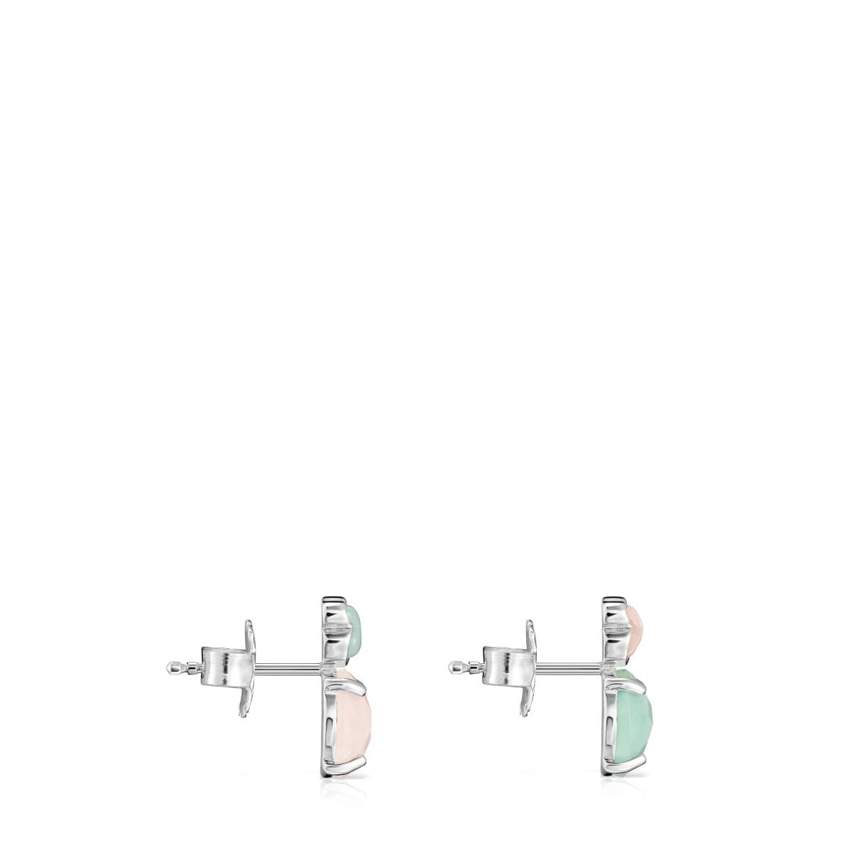 Mini Color Earrings in Silver with Amazonite and Pink Quartz