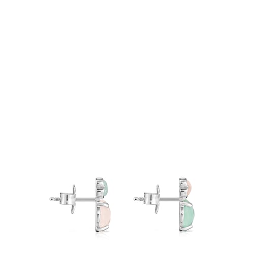 Pendientes de plata con amazonita y cuarzo rosa Mini Color