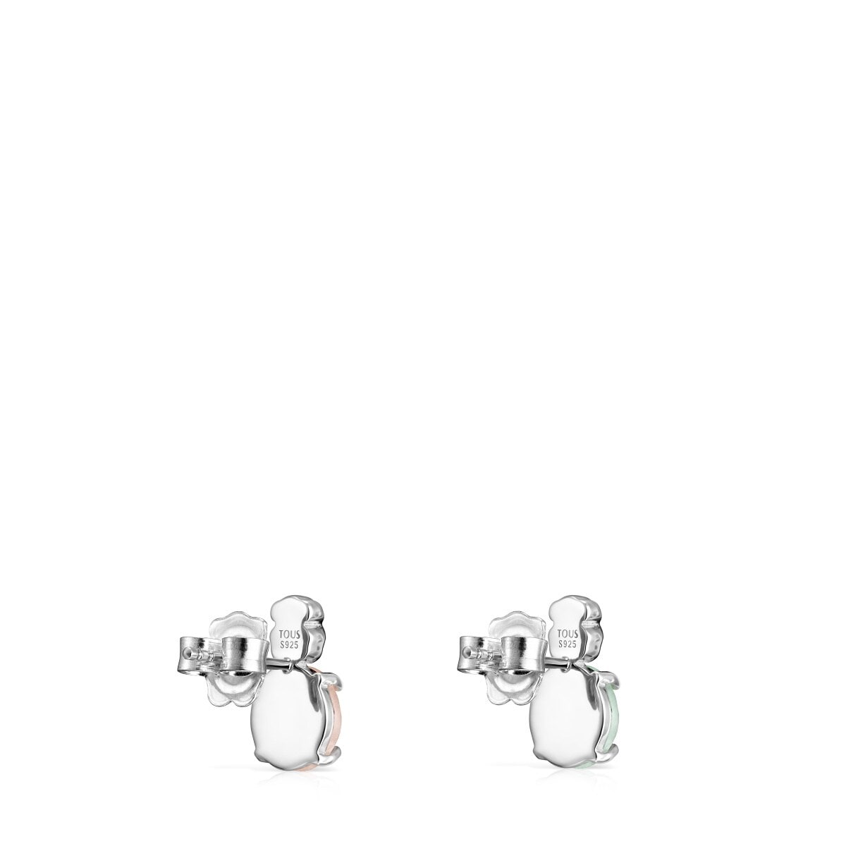 Mini Color Earrings in Silver with Amazonite and Pink Quartz