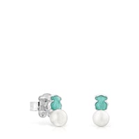 Pendientes de plata con amazonita y perla Mini Color