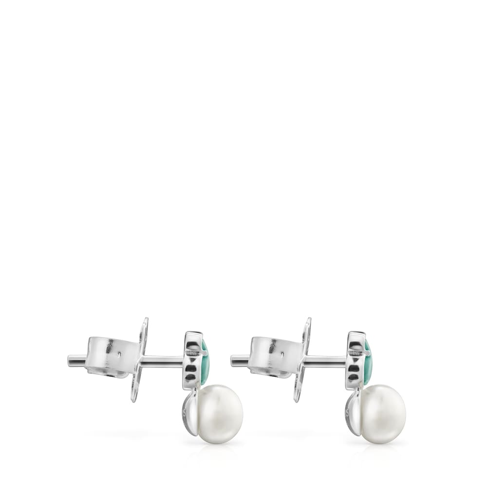 Pendientes de plata con amazonita y perla Mini Color image number 1