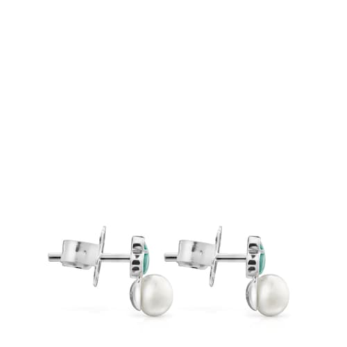 Pendientes de plata con amazonita y perla Mini Color