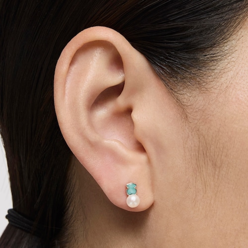 Pendientes de plata con amazonita y perla Mini Color