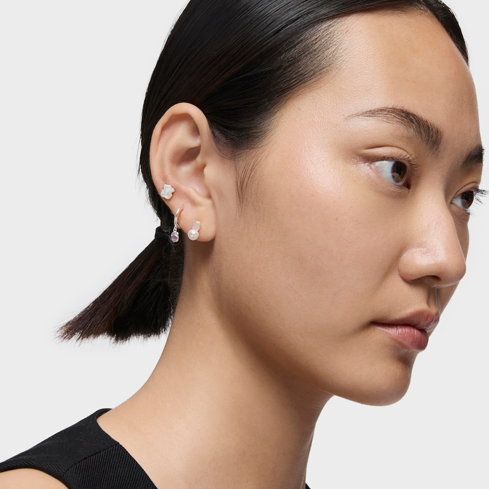 Brincos Mini Color em Prata com Quartzito e P&eacute;rola