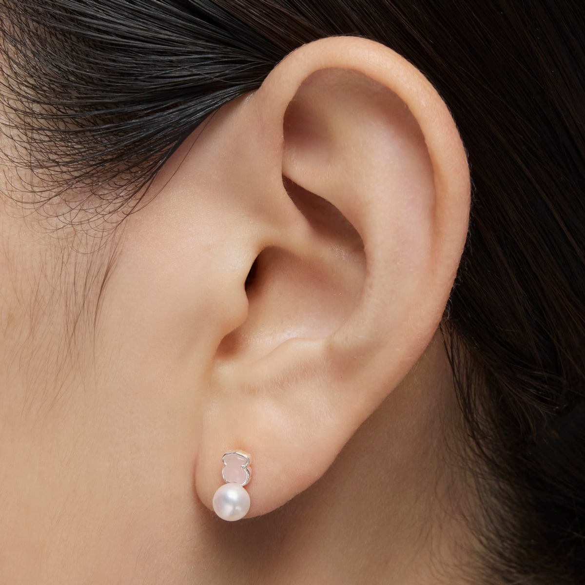 TOUS Mini Color Earrings in Silver with Quartzite and Pearl