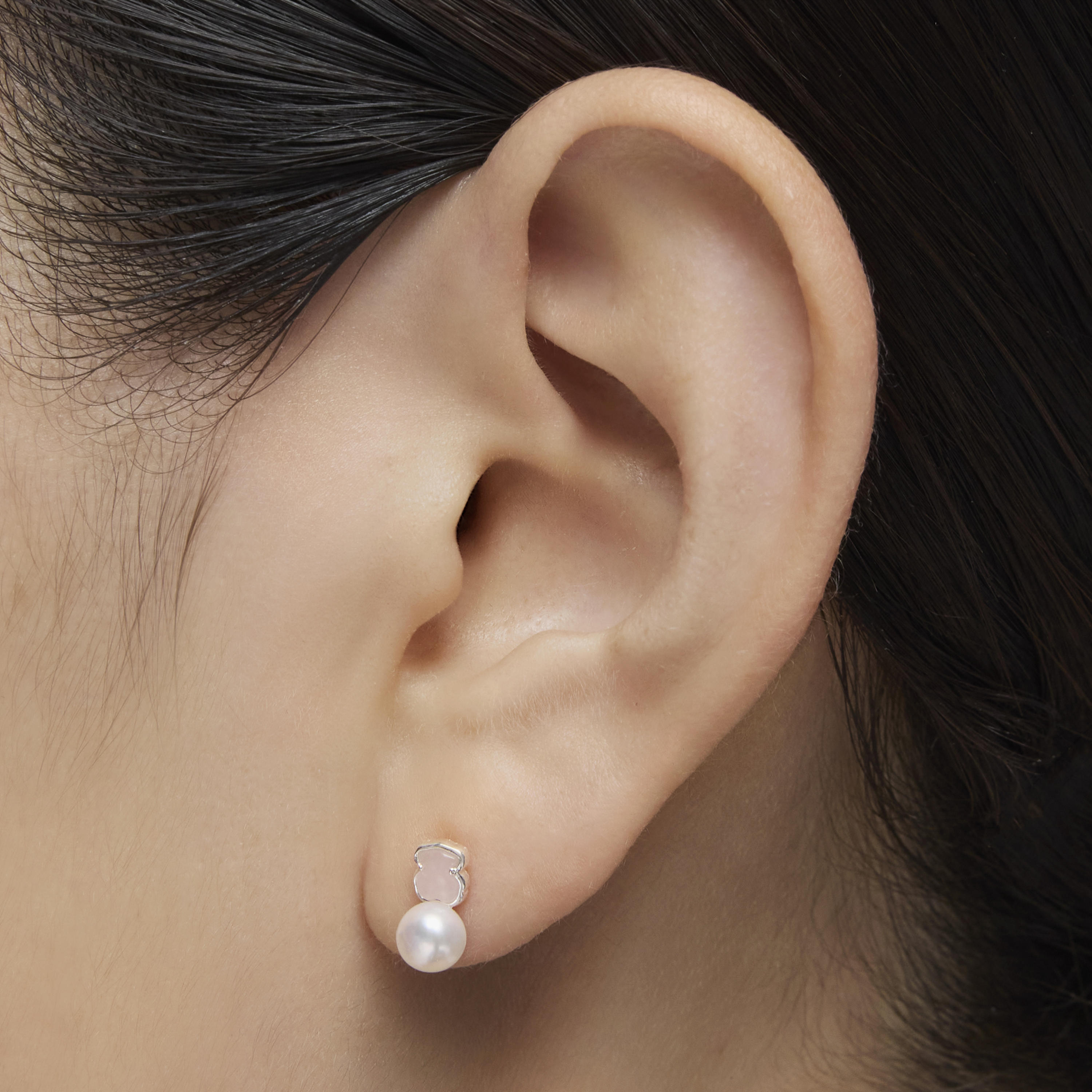TOUS Mini Color Earrings in Silver with Quartzite and Pearl