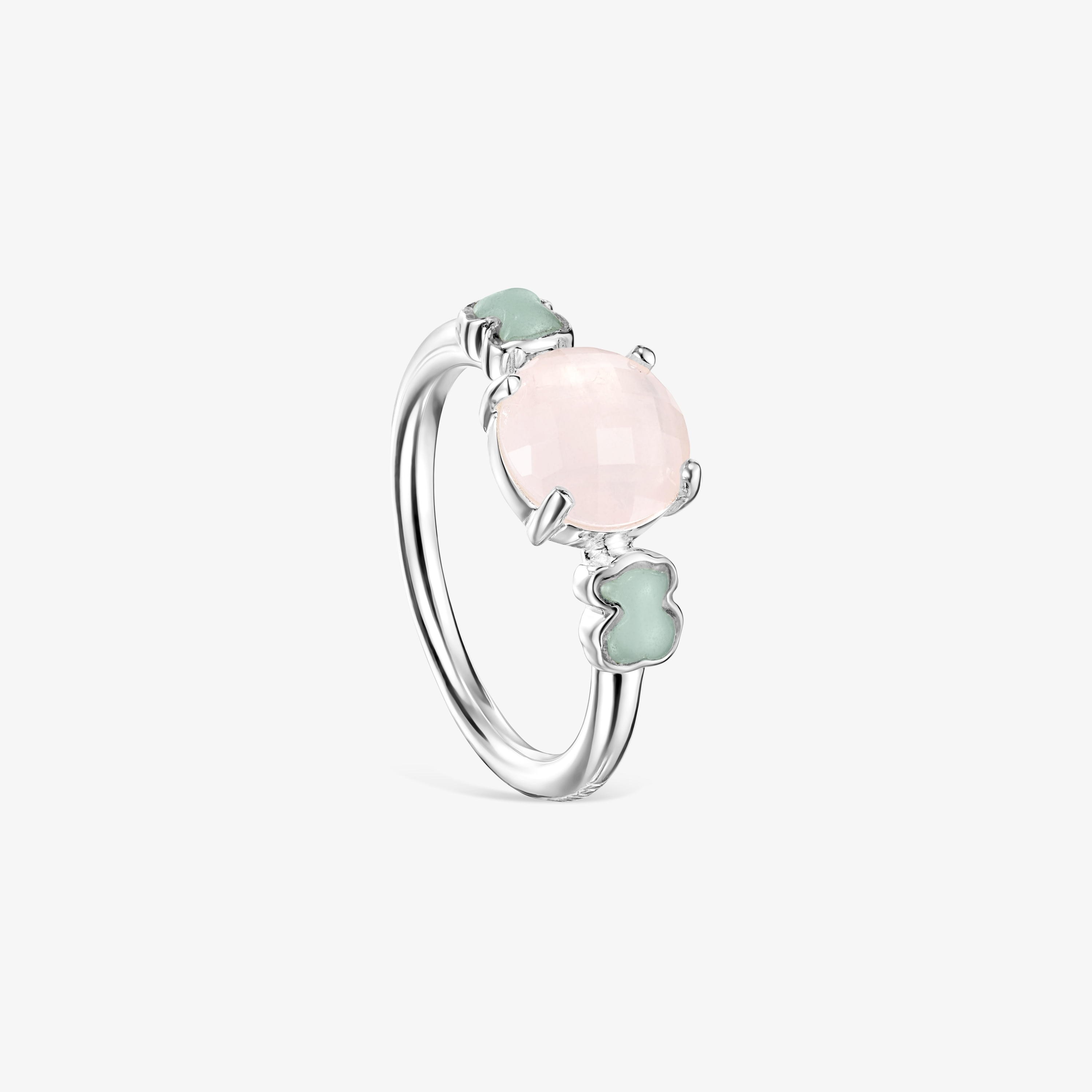 TOUS Mini Color Ring Silver with Pink Quartz and Amazonite 0,4-0,8cm.