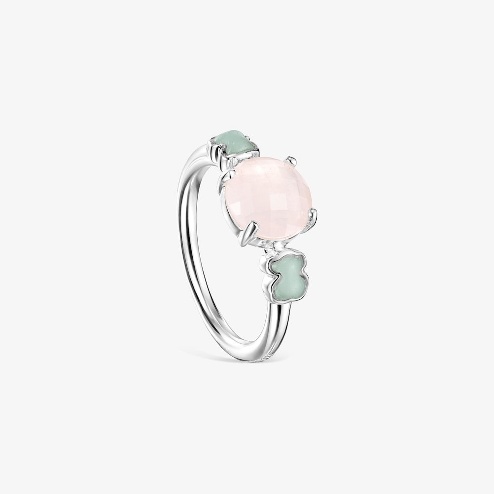 Anel Mini Color em Prata com Quartzo rosa e Amazonite