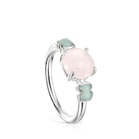 TOUS Mini Color Ring in Silver with Pink Quartz and Amazonite 0,4-0,8cm