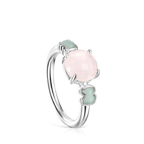 TOUS Mini Color Ring in Silver with Pink Quartz and Amazonite 0,4-0,8cm