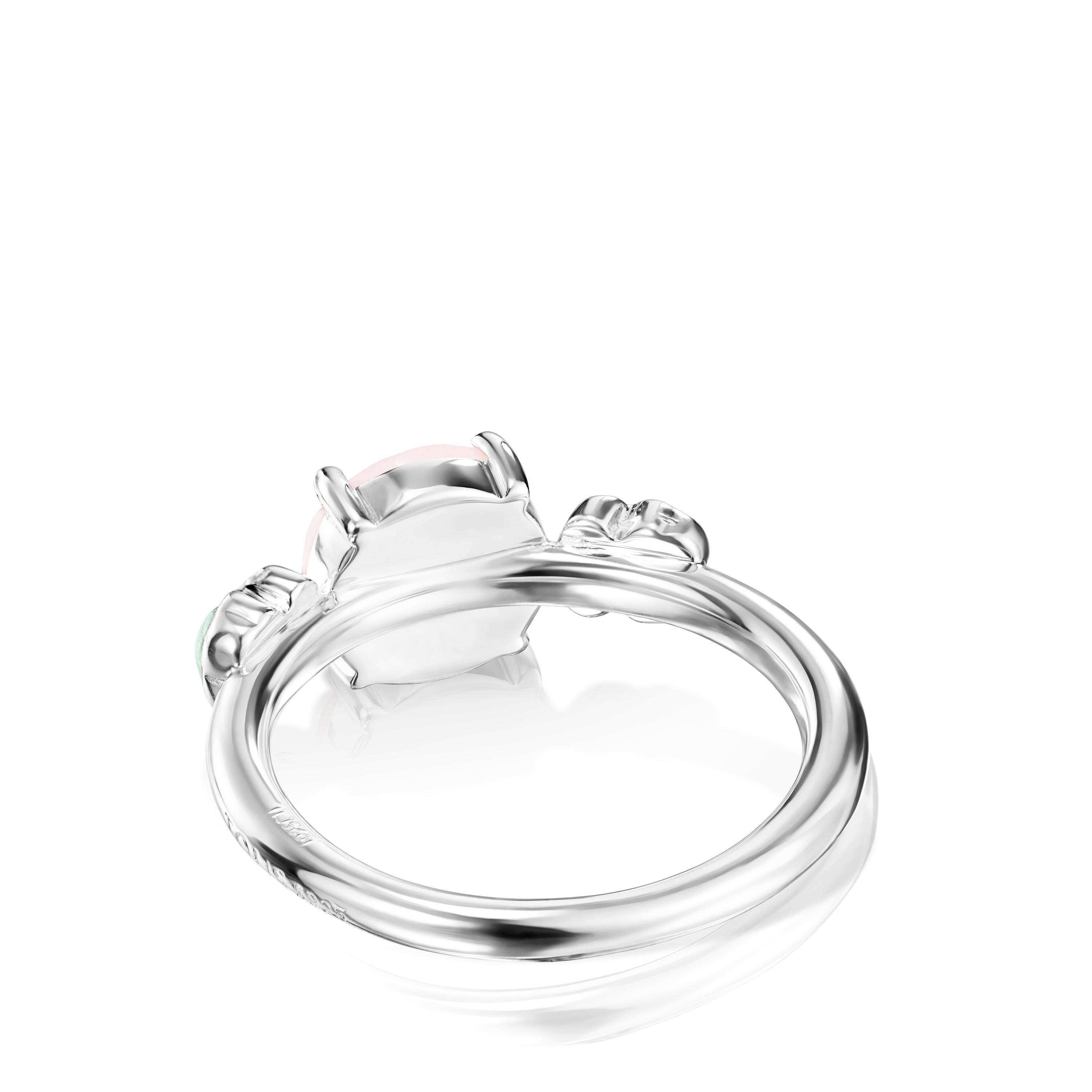 TOUS Mini Color Ring Silver with Pink Quartz and Amazonite 0,4-0,8cm.