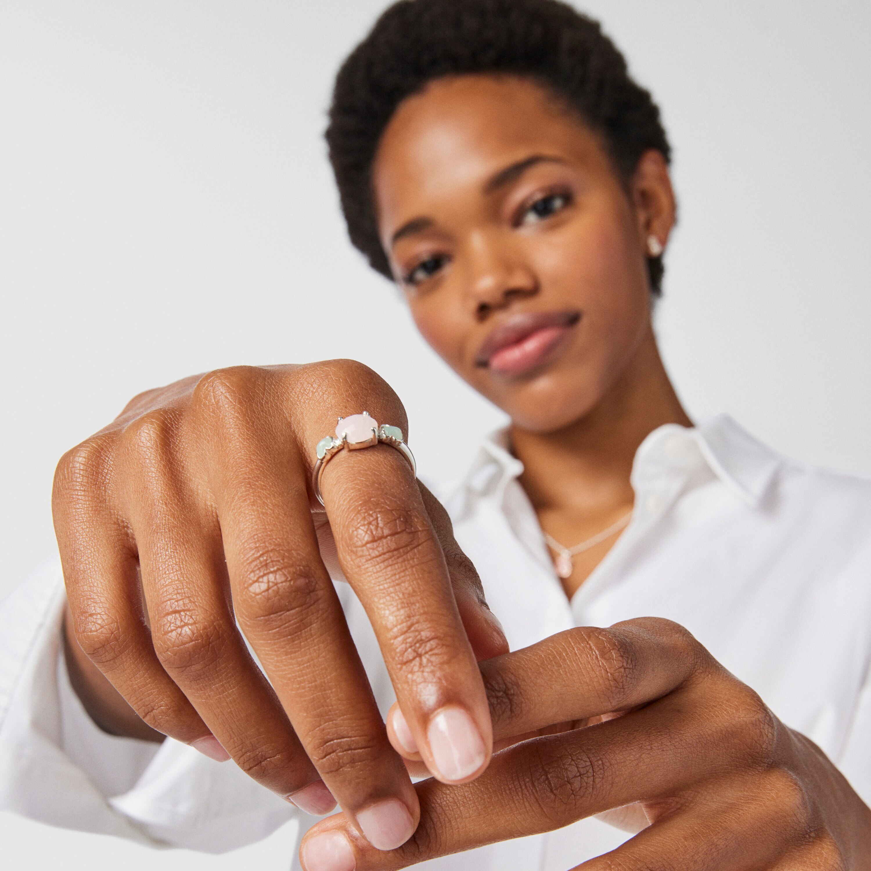TOUS Mini Color Ring Silver with Pink Quartz and Amazonite 0,4-0,8cm.