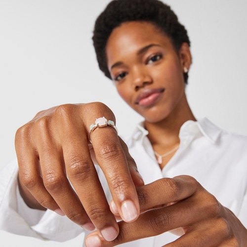 TOUS Mini Color Ring in Silver with Pink Quartz and Amazonite 0,4-0,8cm