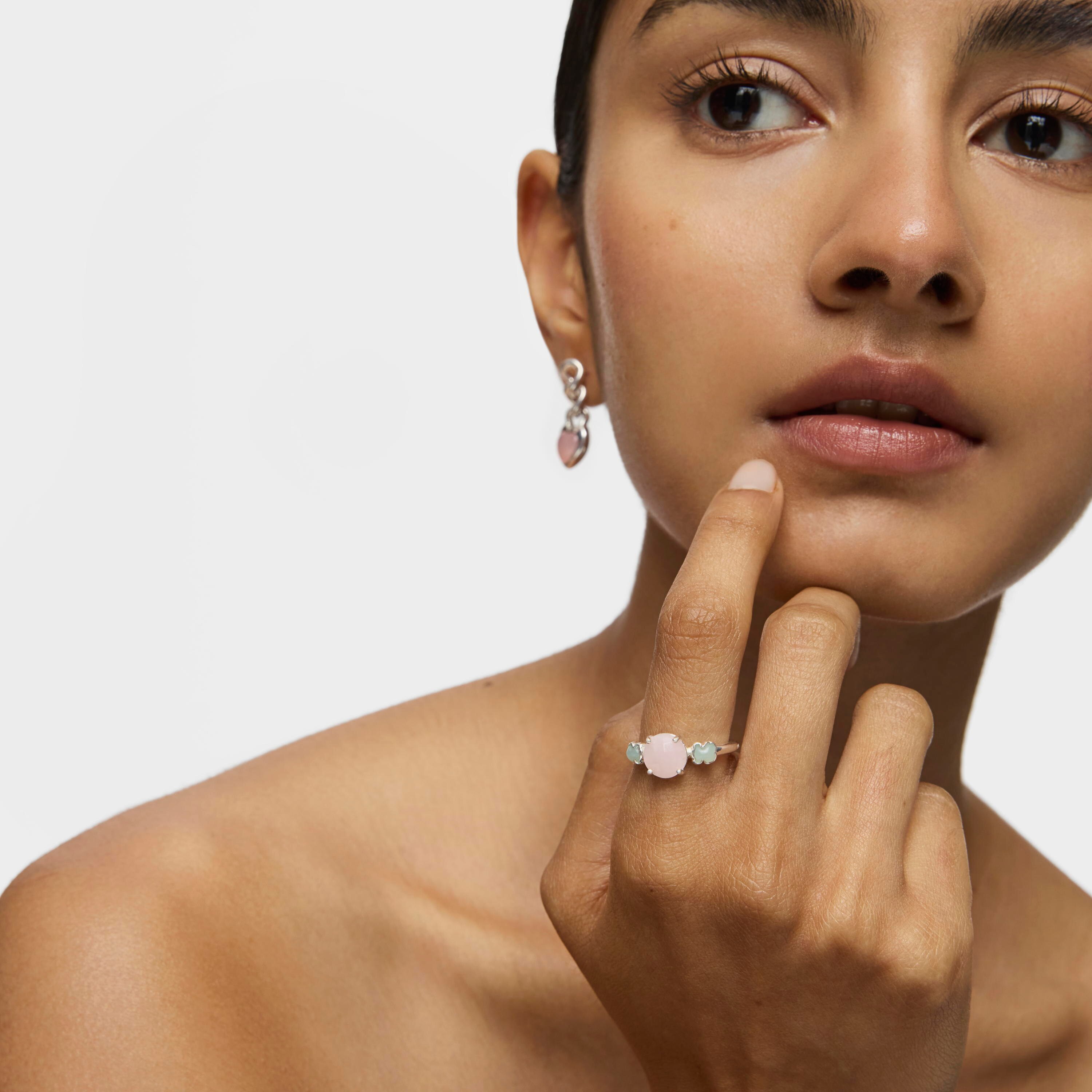 TOUS Mini Color Ring Silver with Pink Quartz and Amazonite 0,4-0,8cm.
