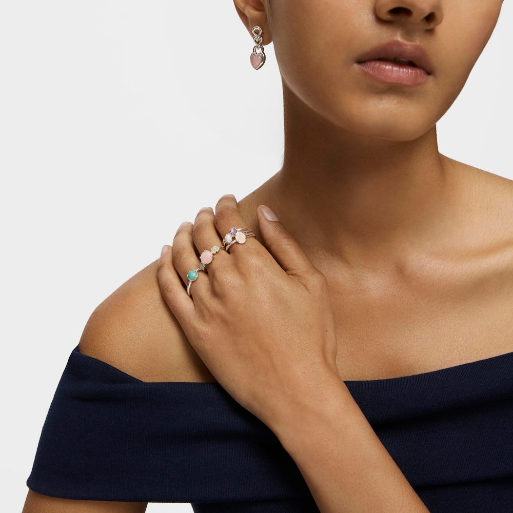 Anel Mini Color em Prata com Quartzo rosa e Amazonite