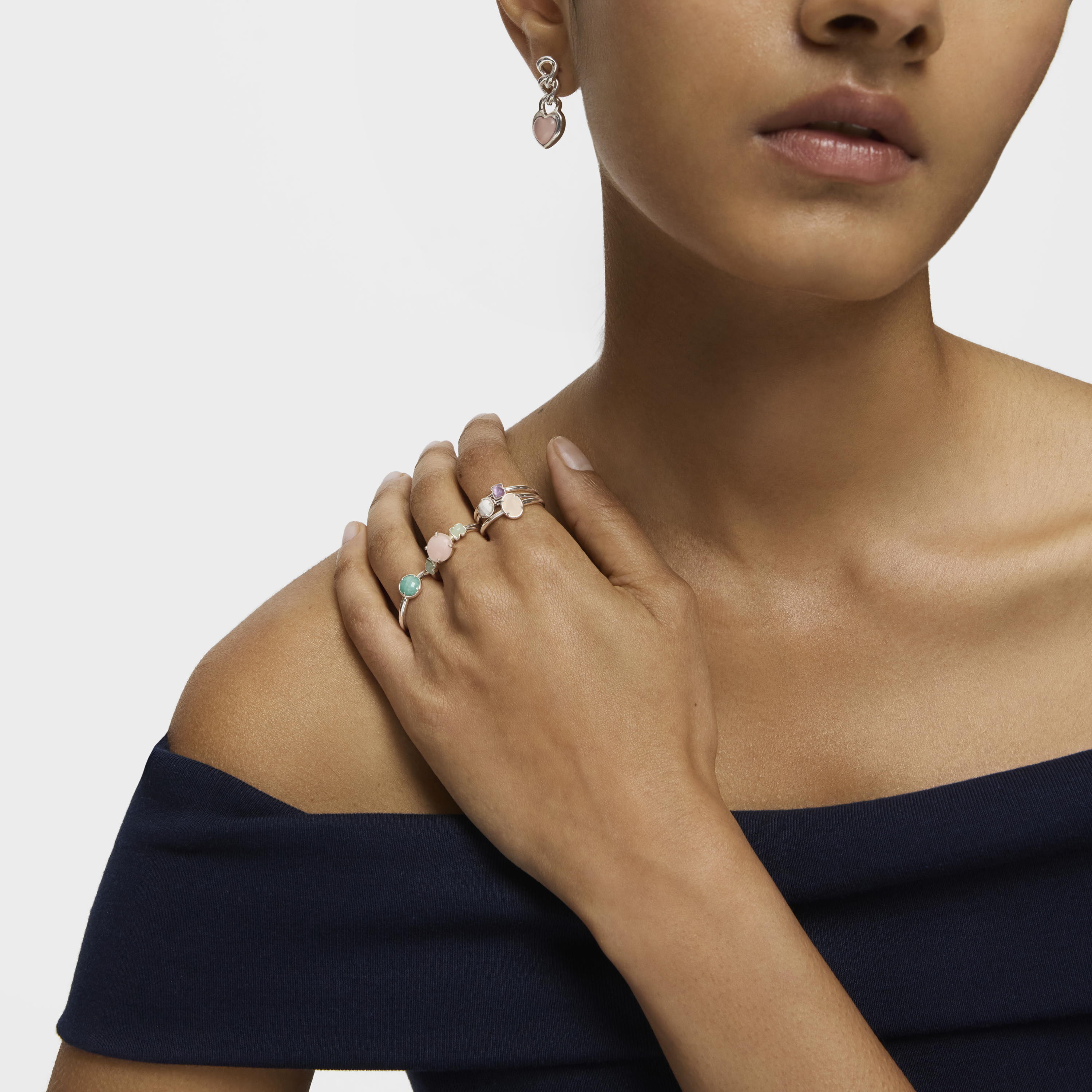 TOUS Mini Color Ring Silver with Pink Quartz and Amazonite 0,4-0,8cm.