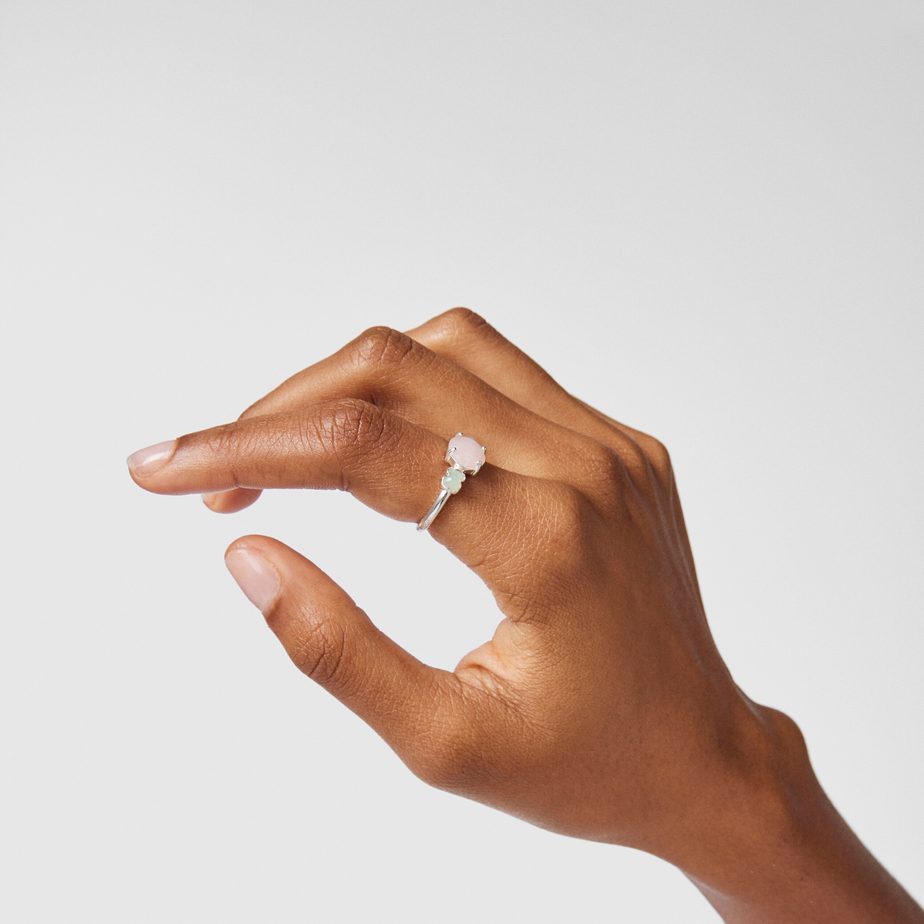 TOUS Mini Color Ring Silver with Pink Quartz and Amazonite 0,4-0,8cm.