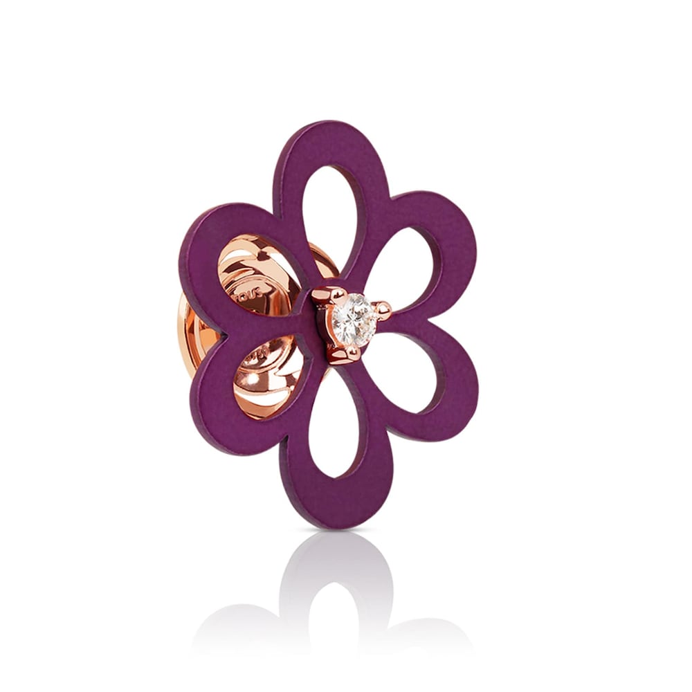 Brincos ATELIER Flor de tit&acirc;nio roxo e verde em Ouro rosa com Diamantes