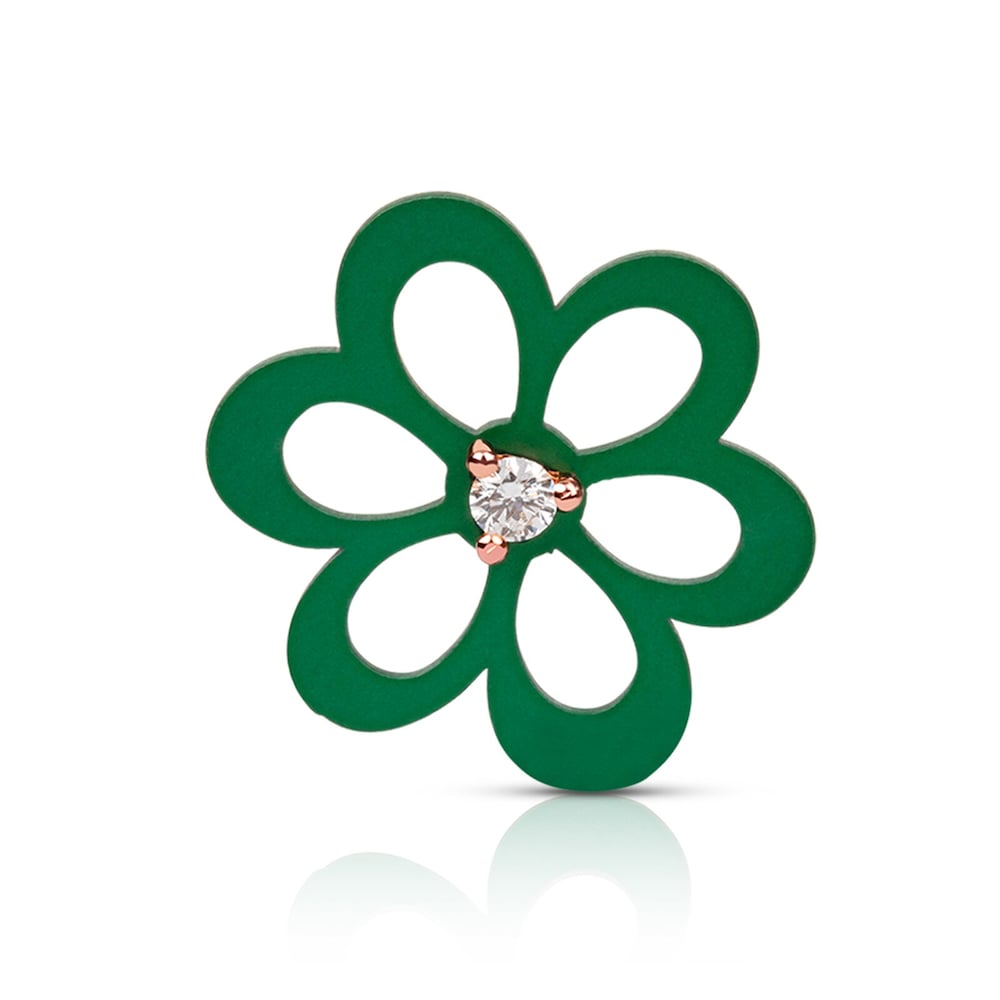 Brincos ATELIER Flor de tit&acirc;nio roxo e verde em Ouro rosa com Diamantes