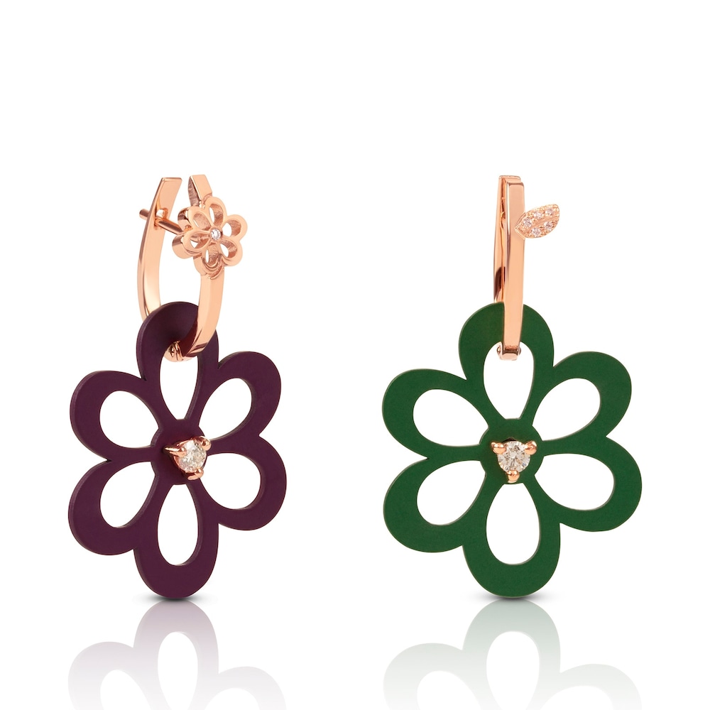 Criollas ATELIER Flor de titanio morado y verde de oro rosa con diamantes