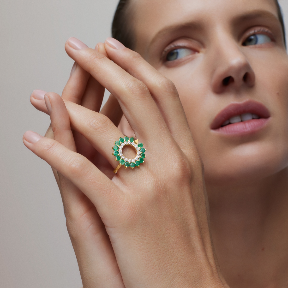 Gold Ring with diamonds and emeralds TOUS ATELIER UNIQUE PIECES