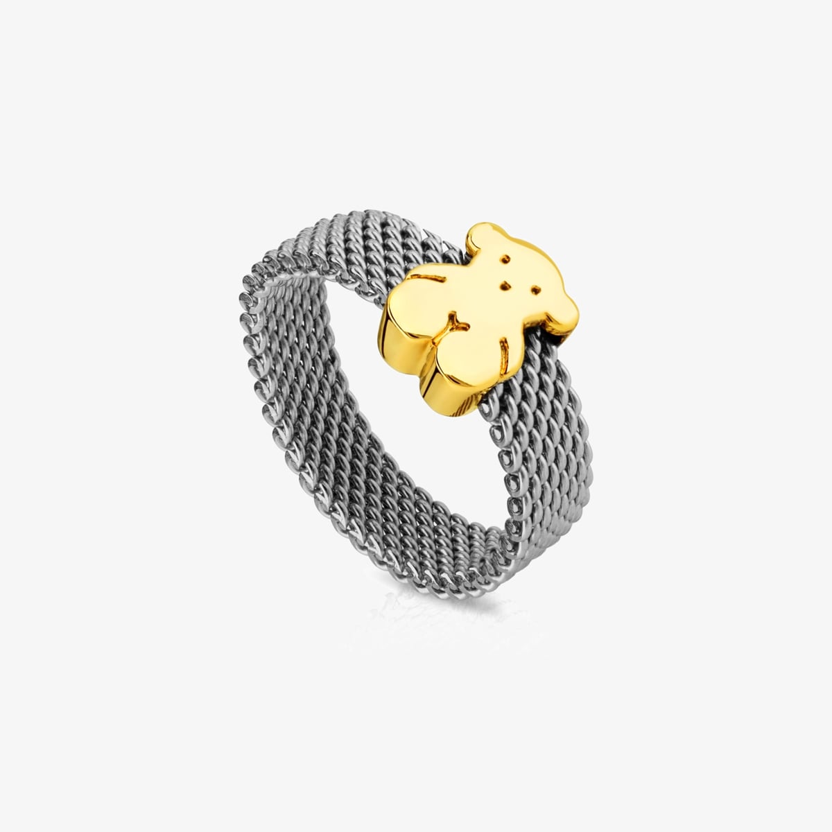 Tous - Anillo De Acero Y Oro Motivo Oso Estrecho Mesh Talla 10