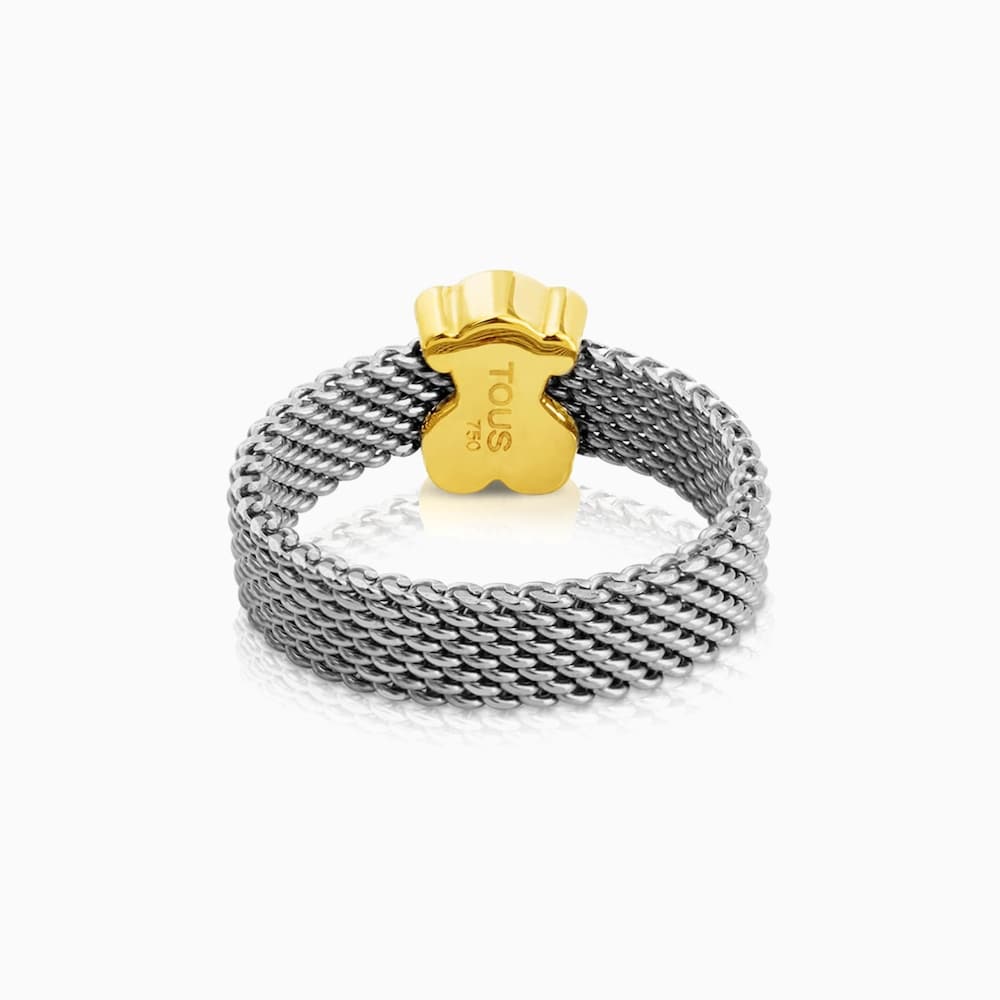 Anillo de acero y oro motivo oso estrecho Mesh