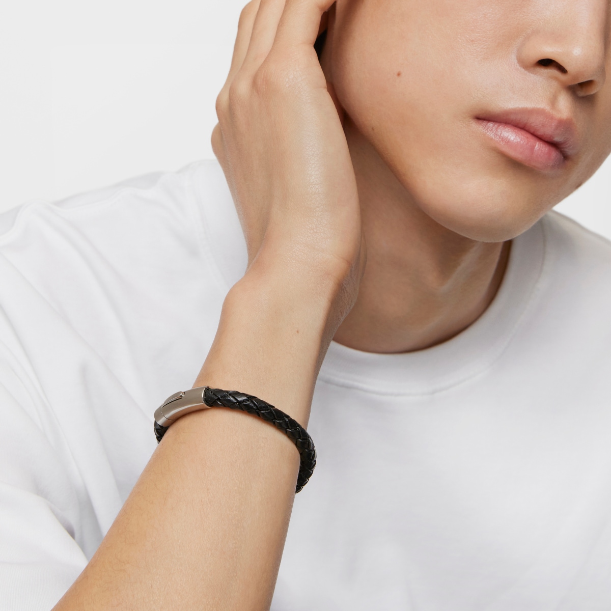 Pulsera en acero y cuero trenzado TOUS Man
