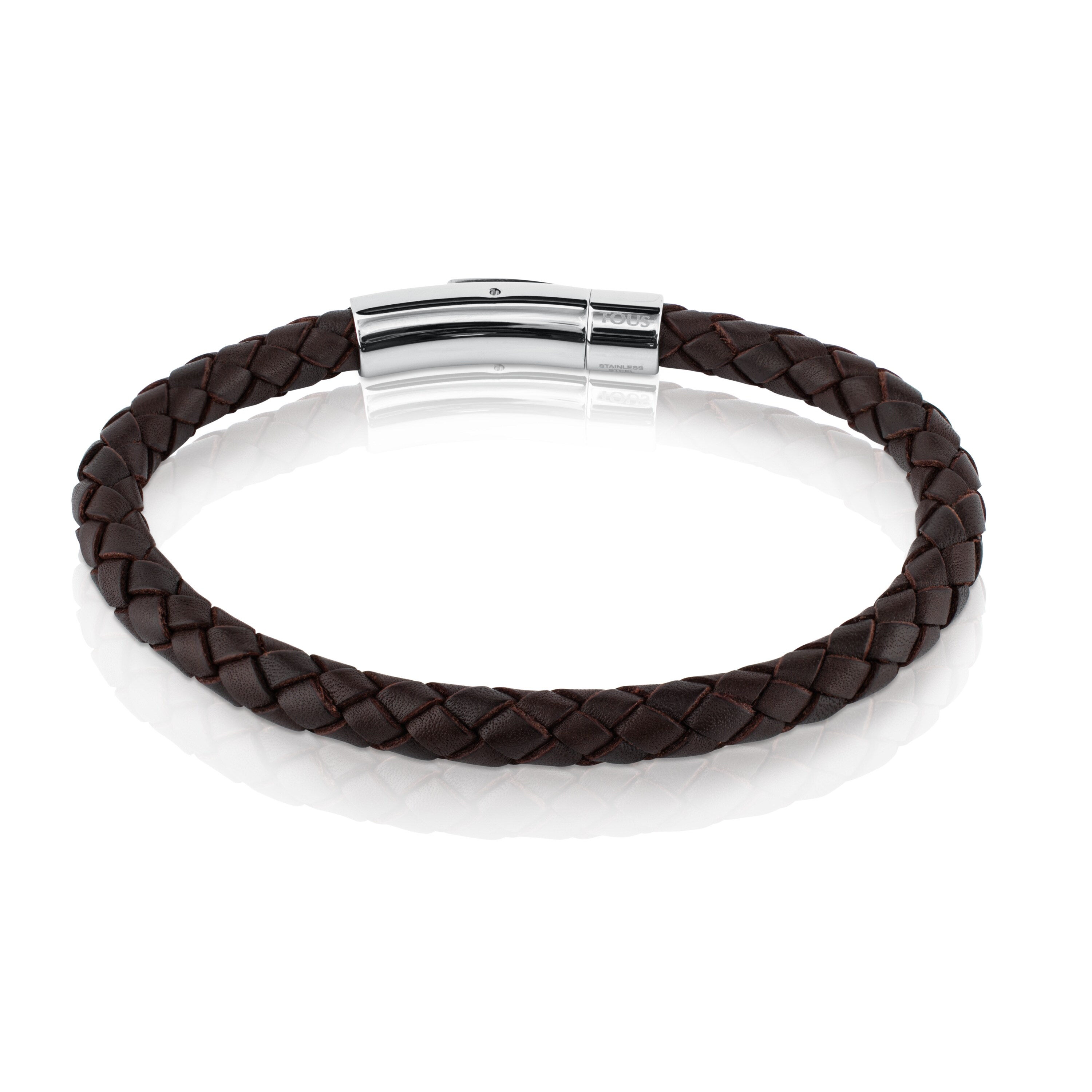 Steel TOUS Man Bracelet with brown leather