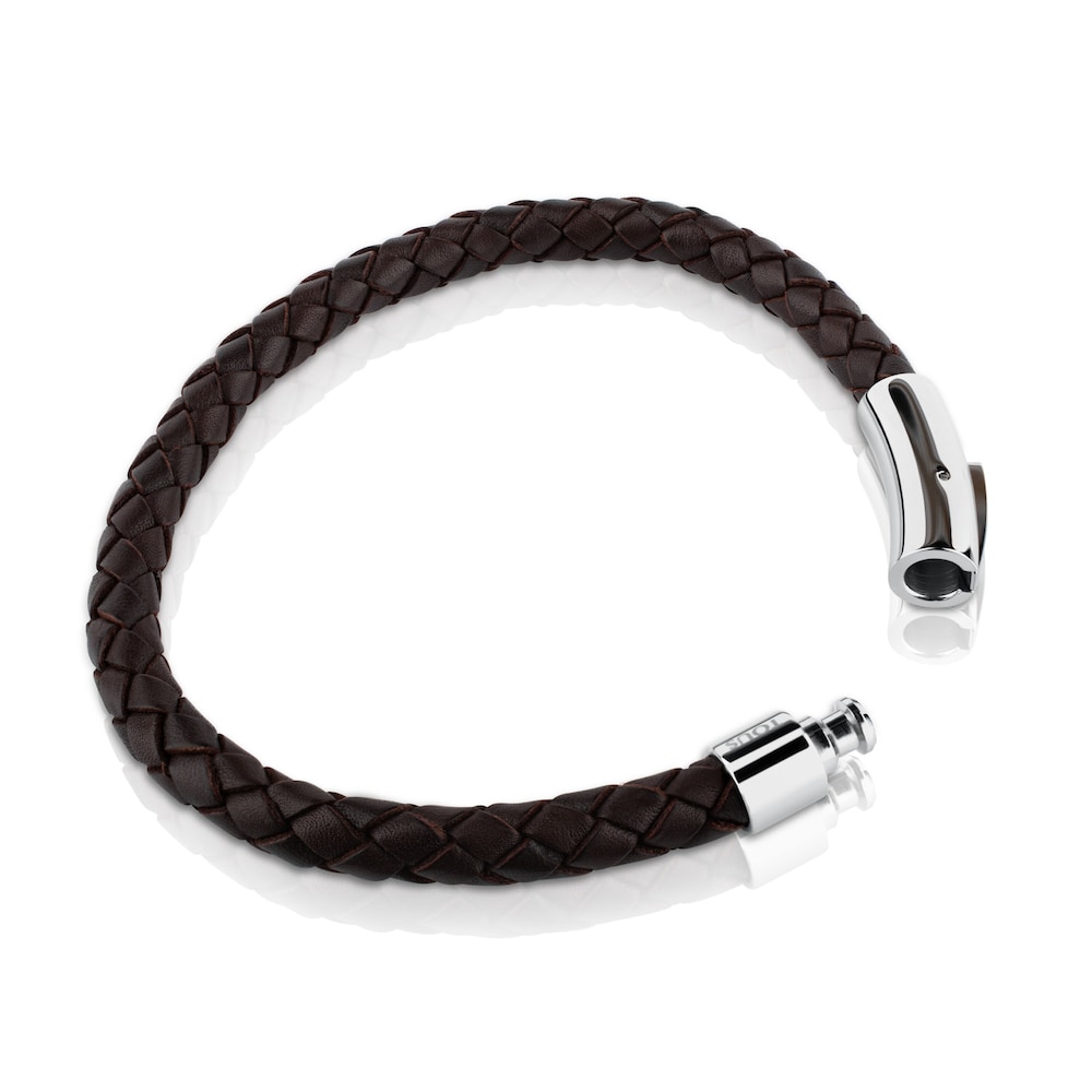 Steel TOUS Man Bracelet with brown leather image number 2