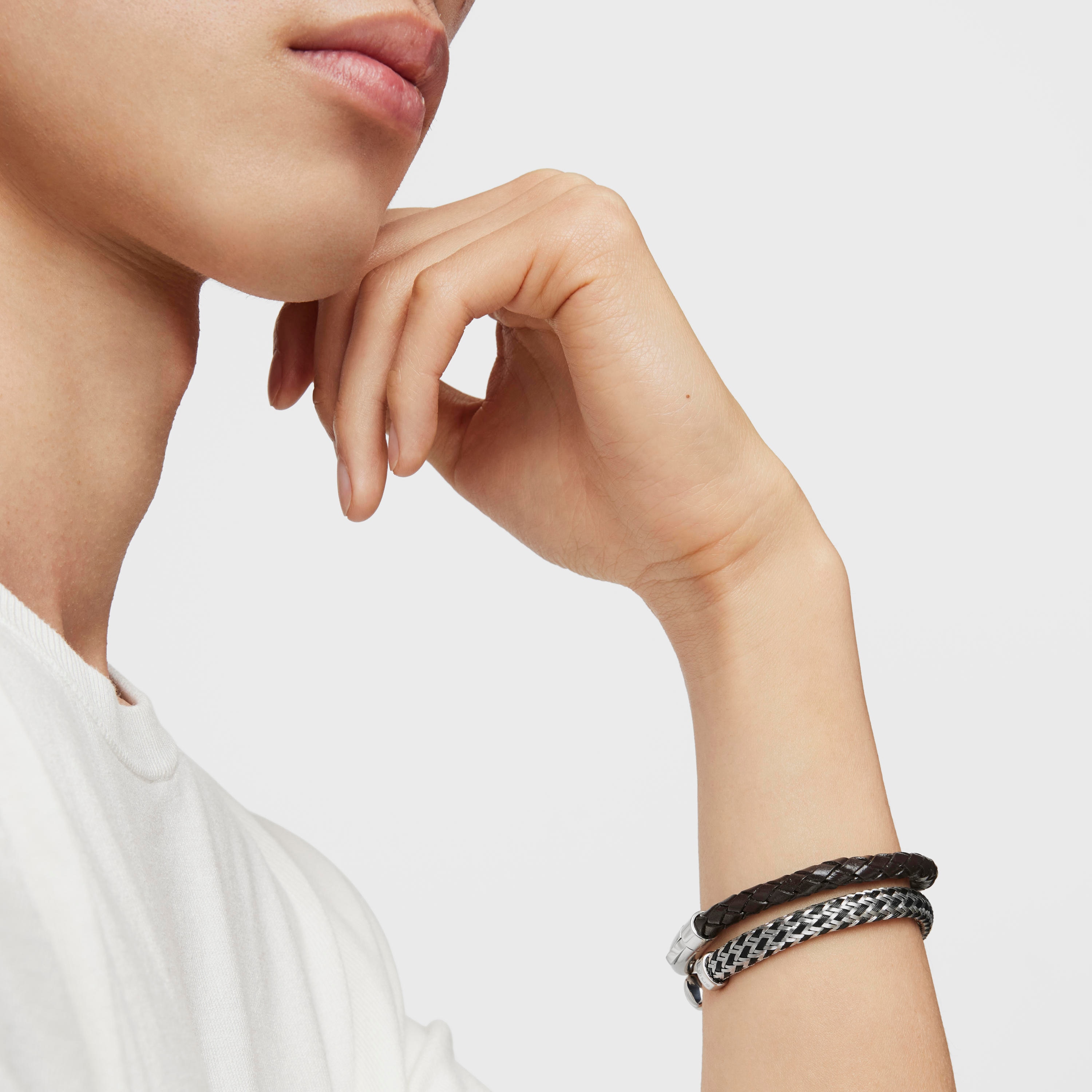 Steel TOUS Man Bracelet with brown leather