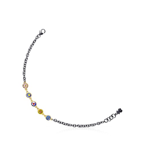 Pulsera Minifiore con baño de oro 18 kt sobre plata, Rutenio y Cristal de Murano