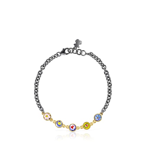 Pulsera Minifiore con baño de oro 18 kt sobre plata, Rutenio y Cristal de Murano