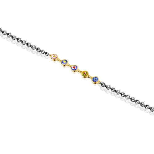 Pulsera Minifiore con baño de oro 18 kt sobre plata, Rutenio y Cristal de Murano