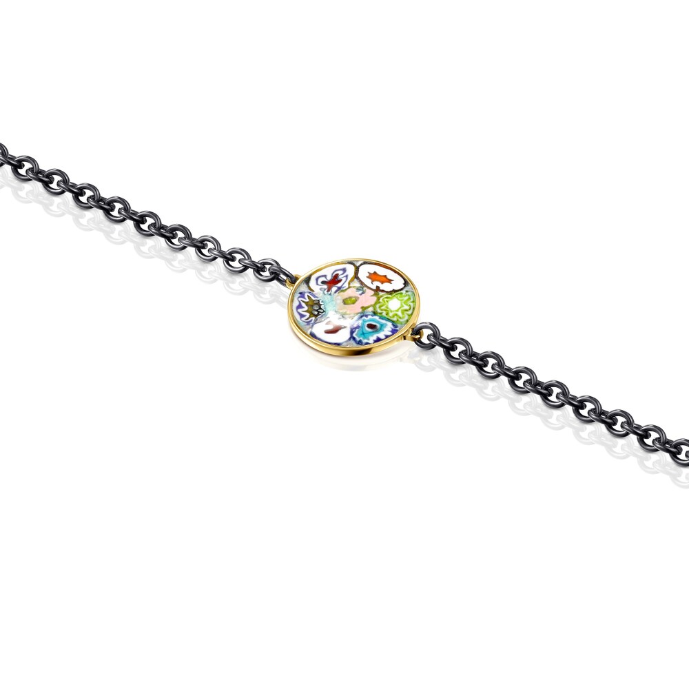 Pulsera Minifiore disco con ba&ntilde;o de oro 18 kt sobre plata, Rutenio y Cristal de Murano