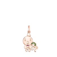 Colgante gallo con baño de oro rosa 18 kt sobre plata, rubí y cromodiópsido Chinese Horoscope