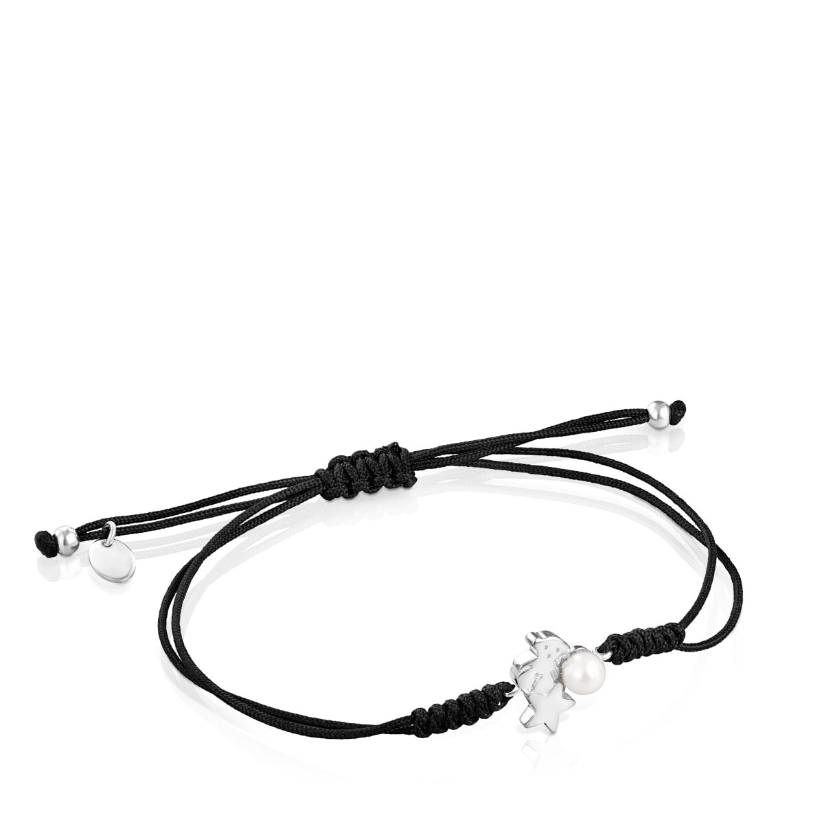 Pulsera de plata con perla y cordón negro Nocturne
