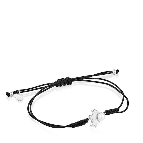 Nocturne Silver Bracelet with Pearl and Black Cord