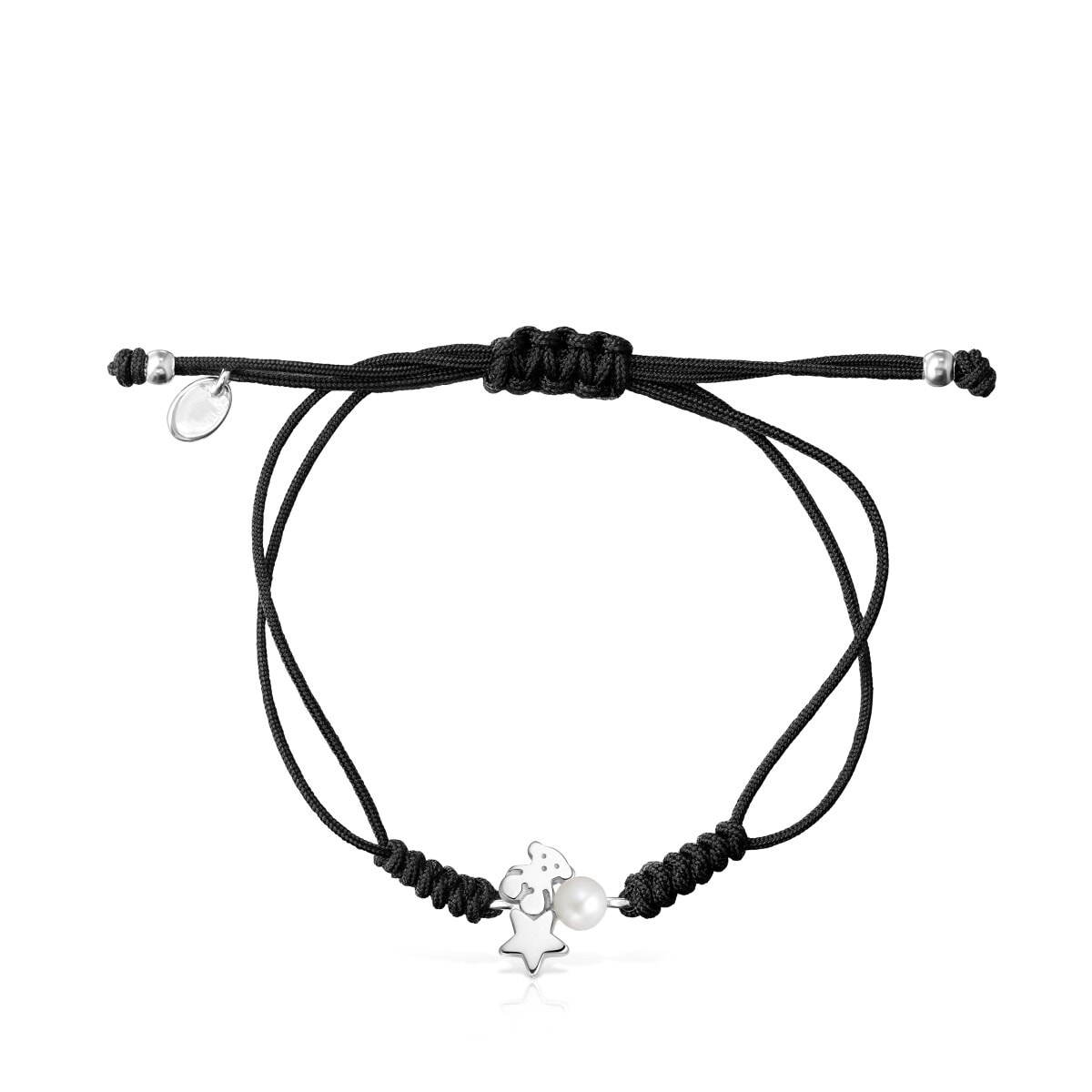 Pulsera de plata con perla y cordón negro Nocturne