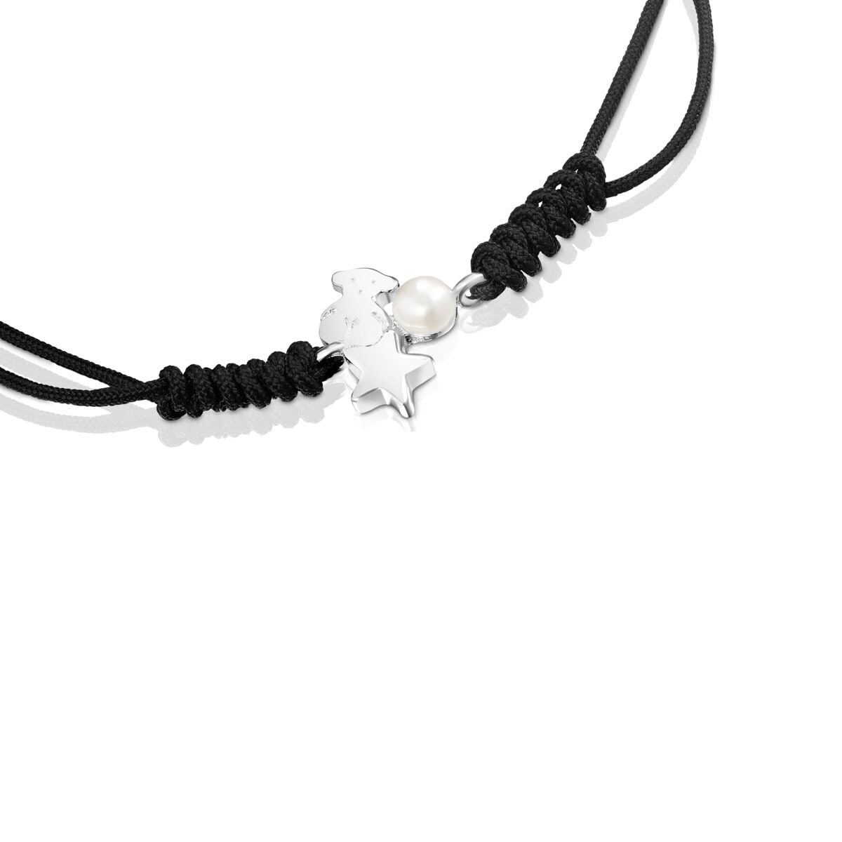 Pulsera de plata con perla y cordón negro Nocturne
