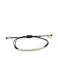 Pulsera barra con baño de oro 18 kt sobre plata, diamantes y cordón negro Nocturne