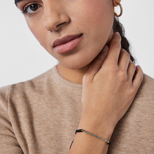 Nocturne bar Bracelet in Silver Vermeil with Diamonds and black Cord